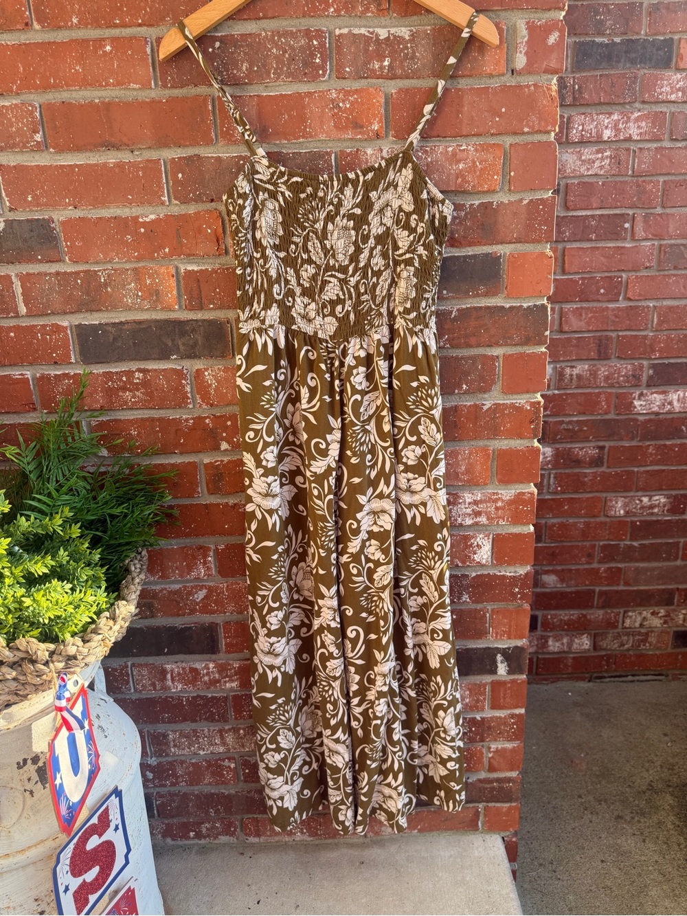 As U Wish Olive Brown Floral Smocked Jumper